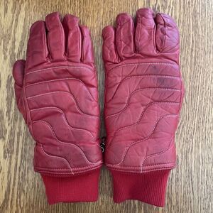 Vintage‎ Grandoe Red Leather Ski Gloves Snowboarding Winter Ladies *READ*